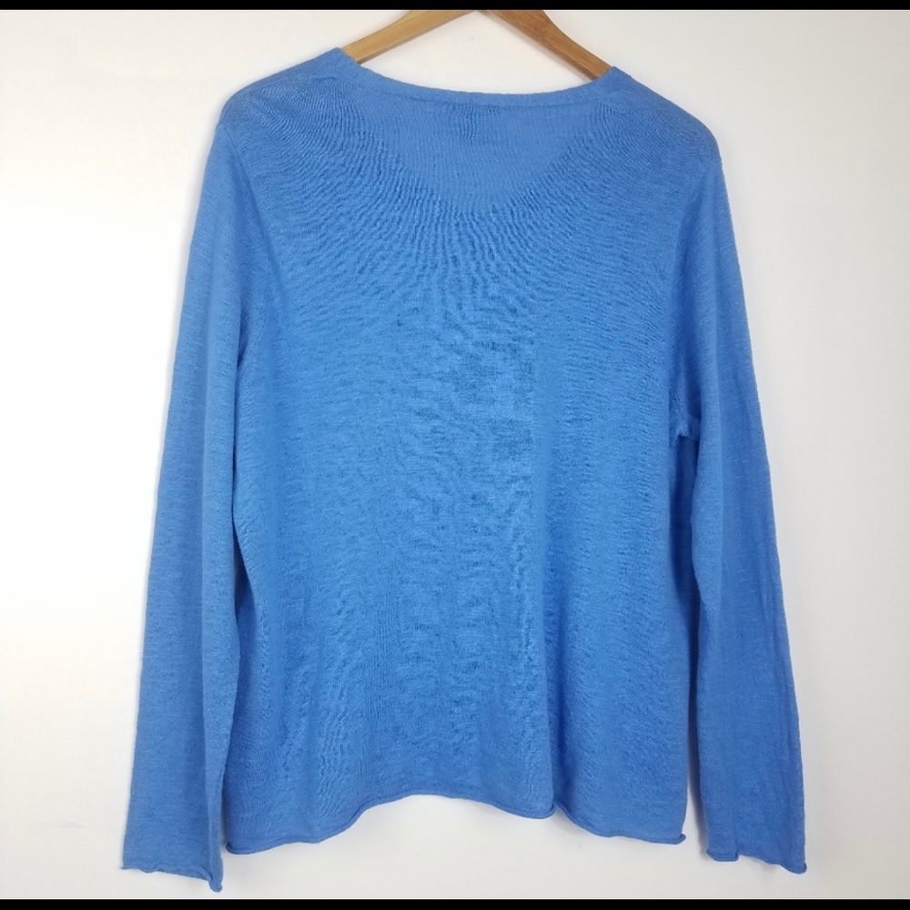 Eileen fisher blue cotton linen V-neck sweater